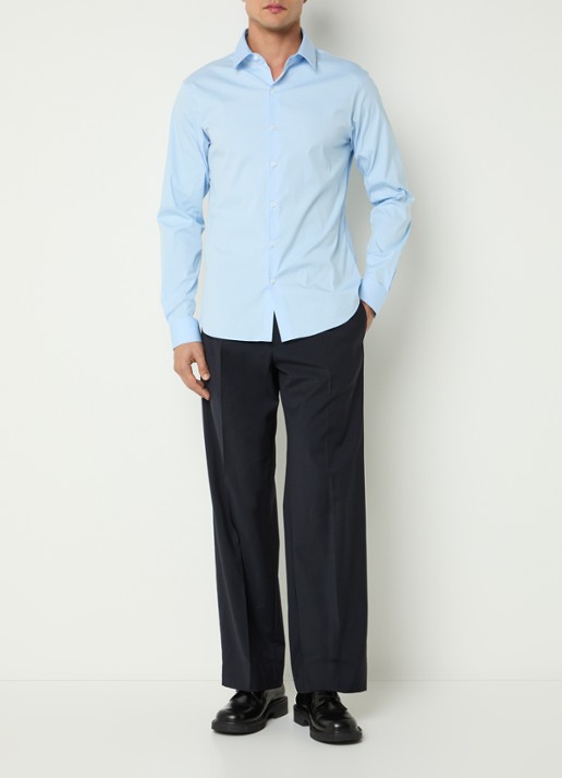 Sandro Straight fit pantalon in wolblend met steekzakken - voorkant 5 donkerblauw