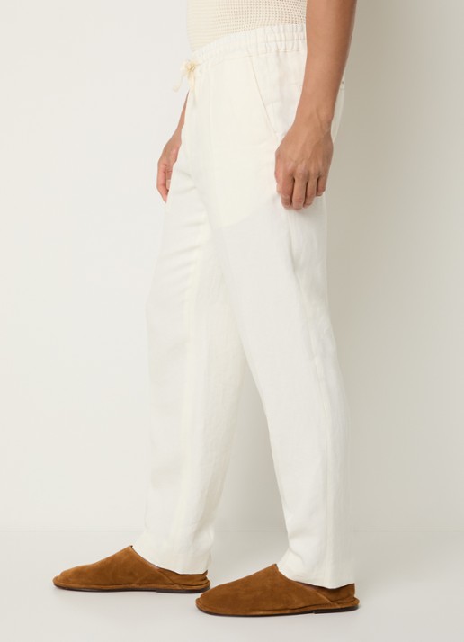 Sandro Straight fit pantalon van linnen met steekzakken - detail 2 gebroken wit