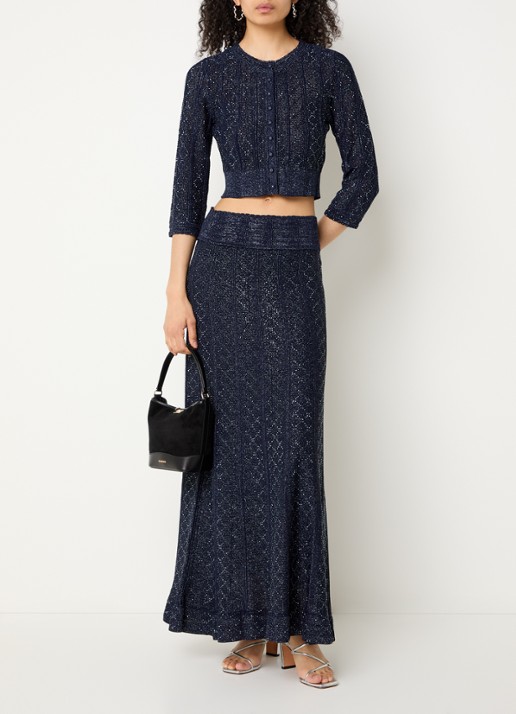 Sandro Strass knit cropped cardigan - voorkant 2 navy blue / blauw