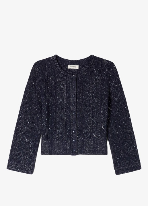 Sandro Strass knit cropped cardigan - voorkant 10 navy blue / blauw