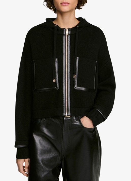 Sandro Sweatvest met details van leer - detail 3 zwart