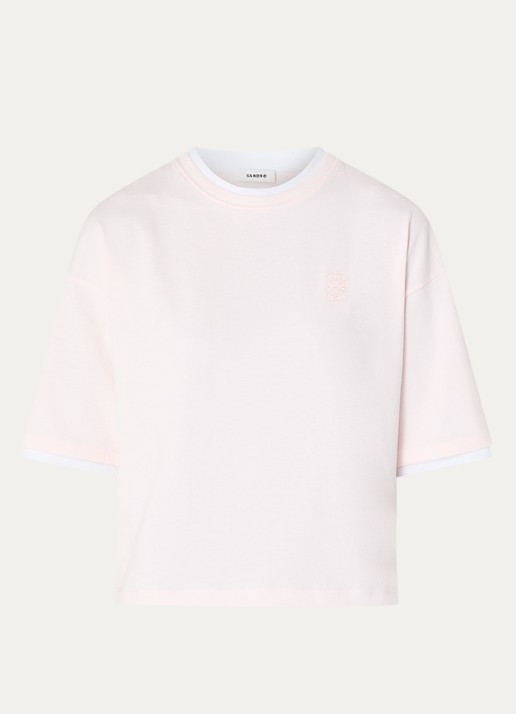 Sandro T-shirt met logoborduring - voorkant 3 lichtroze