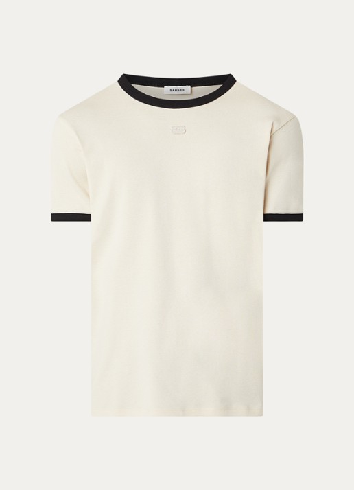 Sandro T-shirt met logoborduring - voorkant beige