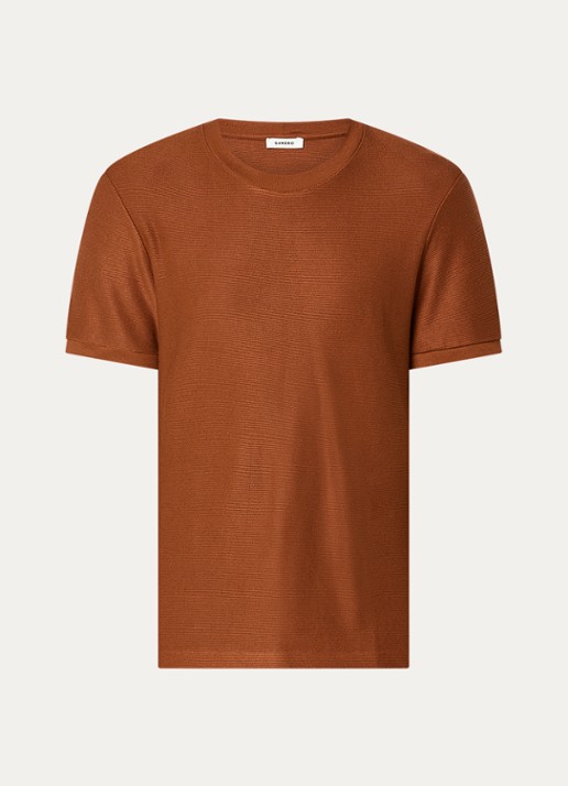 Sandro T-shirt met structuur - voorkant roodbruin