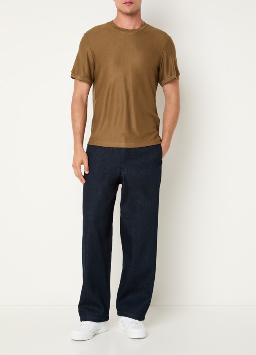 Sandro T-shirt met structuur - voorkant 2 camel