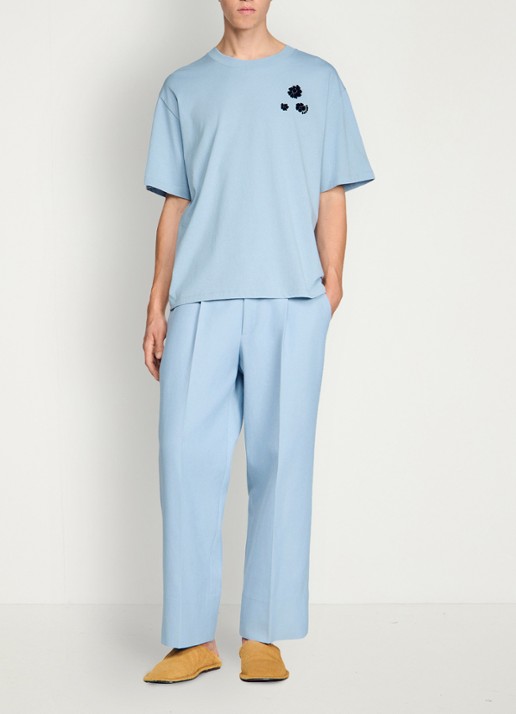 Sandro T-shirt van katoen met bloemenprint - voorkant 3 sky blue / lichtblauw