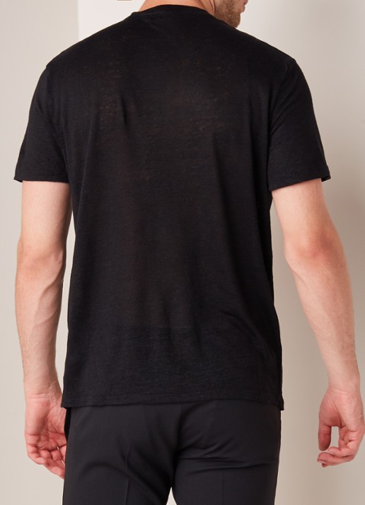 Sandro T-shirt van linnen met ronde hals - achterkant 3 zwart