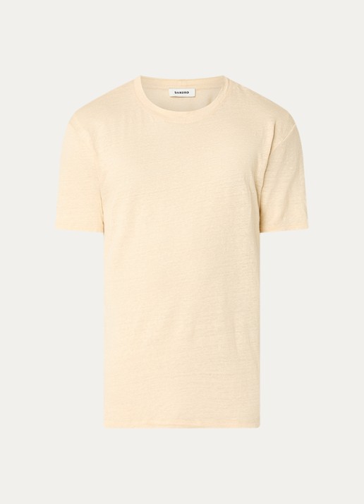 Sandro T-shirt van linnen met ronde hals - voorkant creme