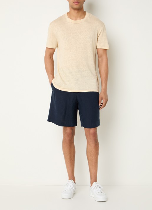 Sandro T-shirt van linnen met ronde hals - voorkant 2 creme