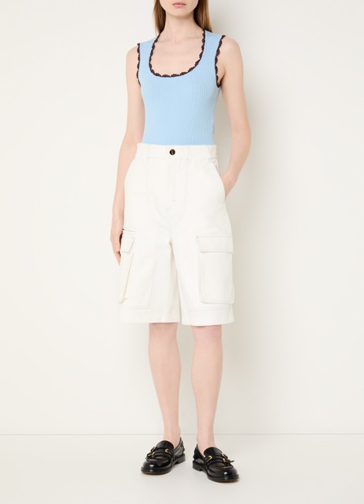Sandro Tanktop met borduring en ribstructuur - voorkant 4 lichtblauw