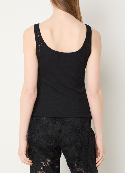 Sandro Tanktop met broderie en ribstructuur - achterkant 3 zwart