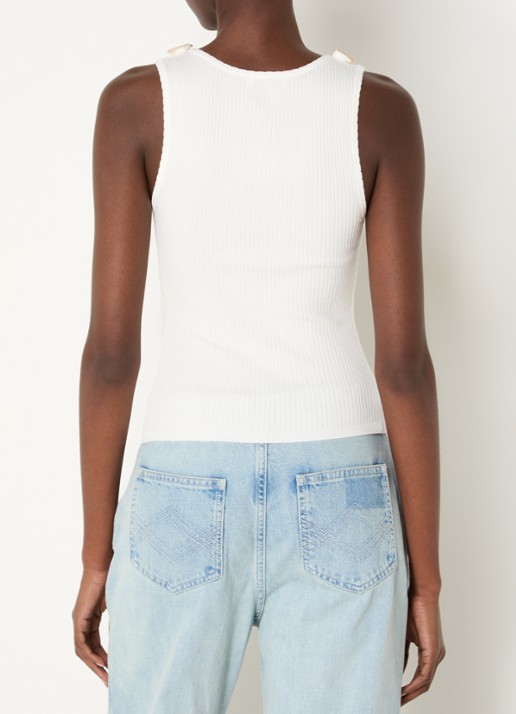 Sandro Tanktop met ribstructuur en strass - achterkant gebroken wit