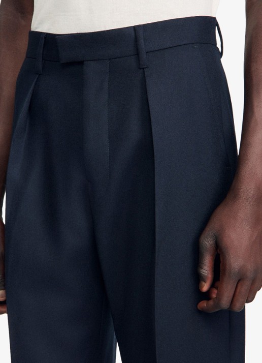 Sandro Tapered fit pantalon van wol - detail 2 donkerblauw