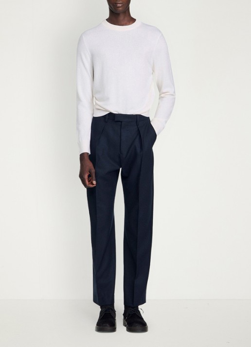 Sandro Tapered fit pantalon van wol - detail 3 donkerblauw