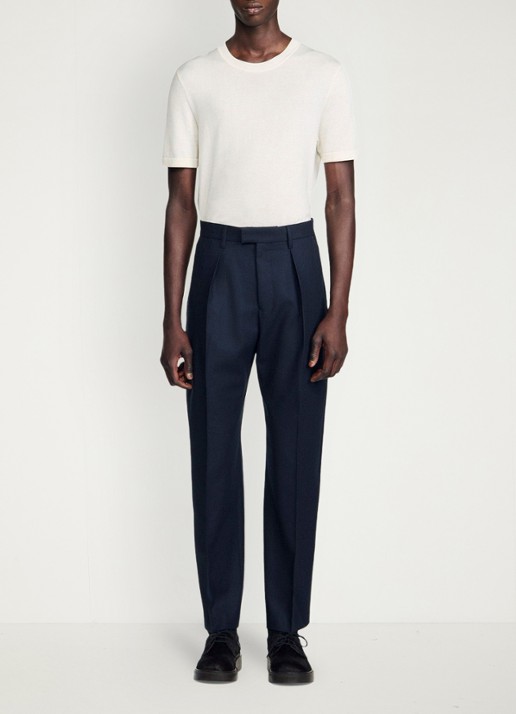 Sandro Tapered fit pantalon van wol - voorkant 5 donkerblauw