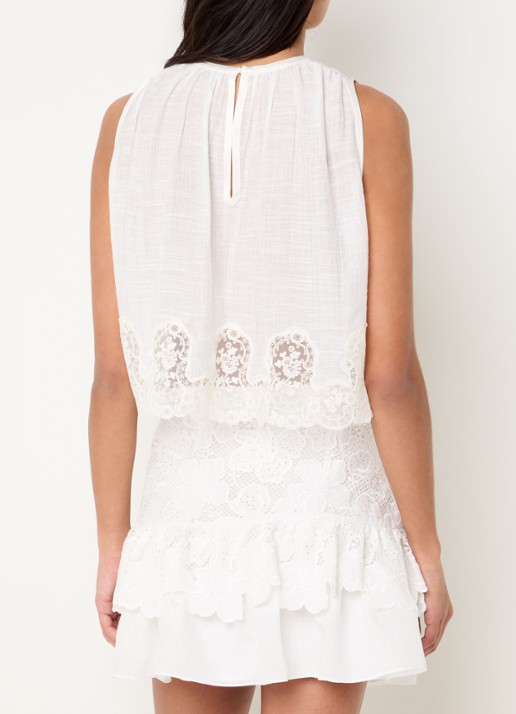 Sandro Top in linnenblend met broderie - achterkant 2 wit