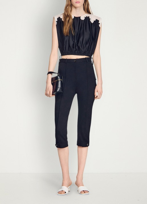 Sandro Top met details van kant - voorkant 6 zwart / ecru