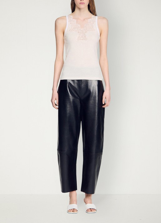 Sandro Top met spaghettibandjes en details van kant - detail 6 beige