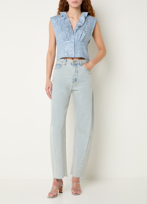 Sandro Top met strass en V-hals - voorkant 2 blauwgrijs