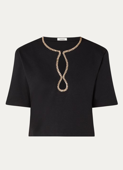 Sandro Top met strass en V-hals - voorkant 2 zwart
