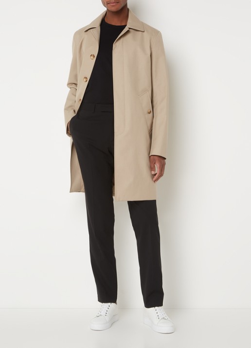 Sandro Trenchcoat in wolblend met steekzakken - voorkant 2 donkerbeige