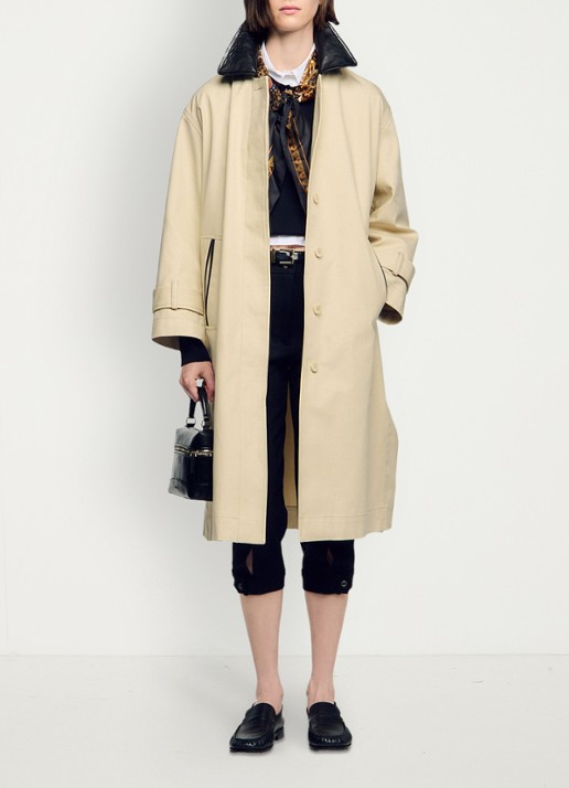 Sandro Trenchcoat met leren details - detail 2 beige