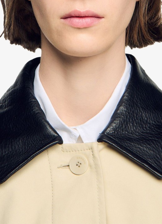 Sandro Trenchcoat met leren details - detail 3 beige