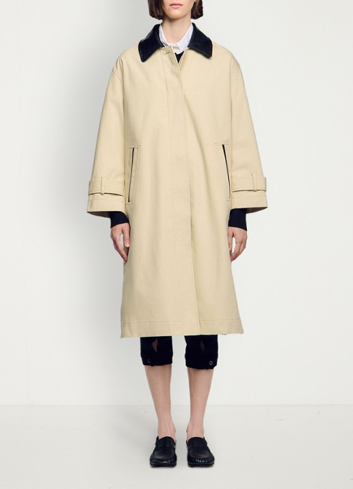 Sandro Trenchcoat met leren details - voorkant 6 beige
