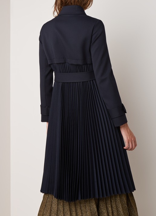 Sandro Trenchcoat met plissé en strikceintuur - achterkant donkerblauw