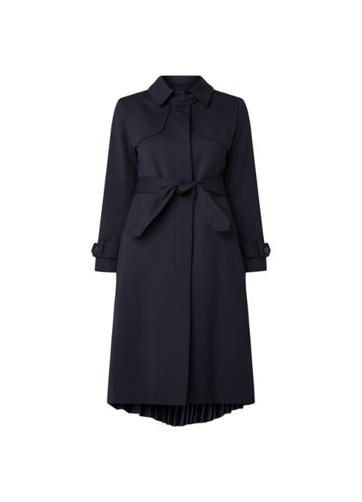 Sandro Trenchcoat met plissé en strikceintuur - voorkant 2 donkerblauw