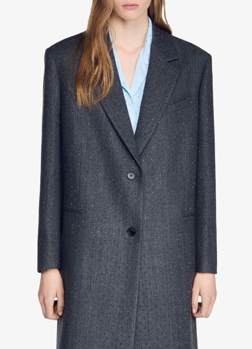 Sandro Trenchcoat met stippenprint - detail dark grey / grijs