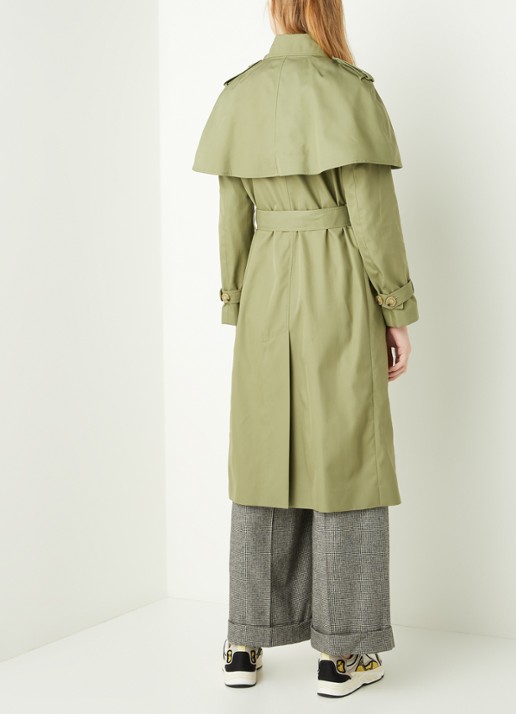 Sandro Trenchcoat met strikceintuur - achterkant mosgroen