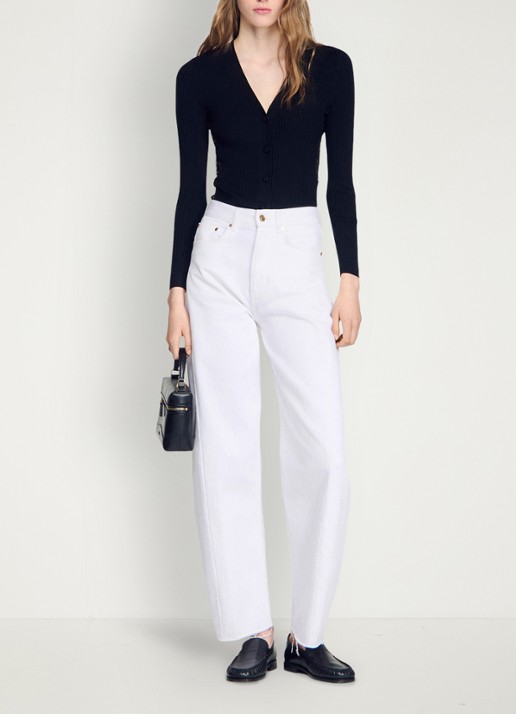 Sandro Vest met V-hals en details van kant - voorkant 2 black / zwart
