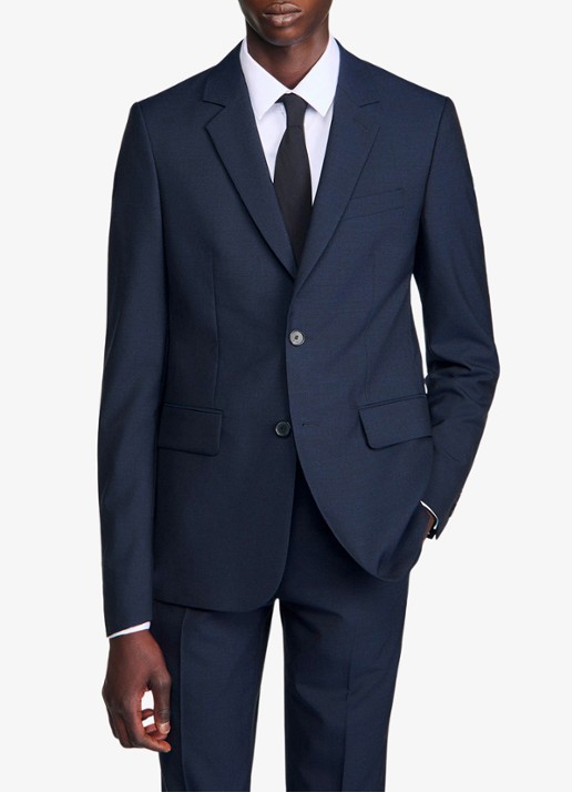 Sandro Virgin wool suit jacket - detail 4 navy blue / blauw