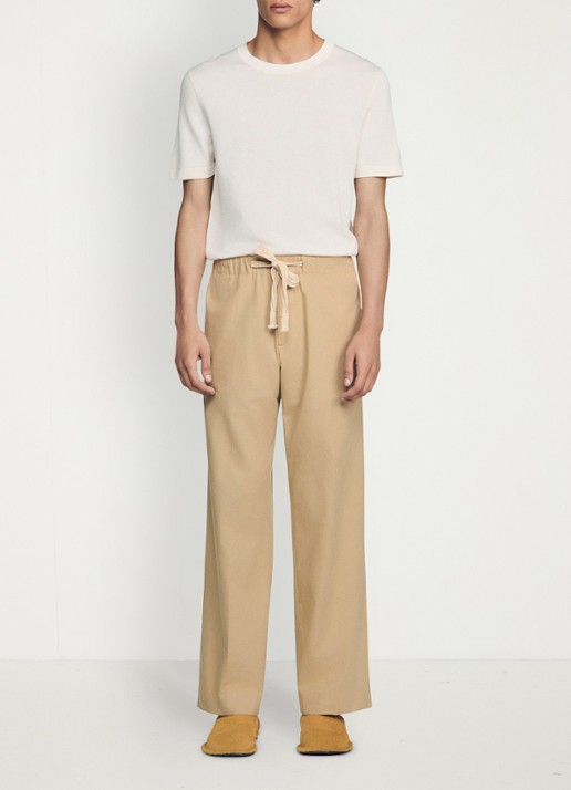 Sandro Wide fit pantalon met steekzakken en elastische  band - voorkant 3 cappucino / bruin
