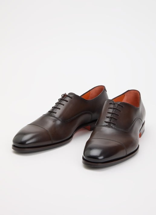 Santoni Archie veterschoen van leer - detail 2 donkerbruin