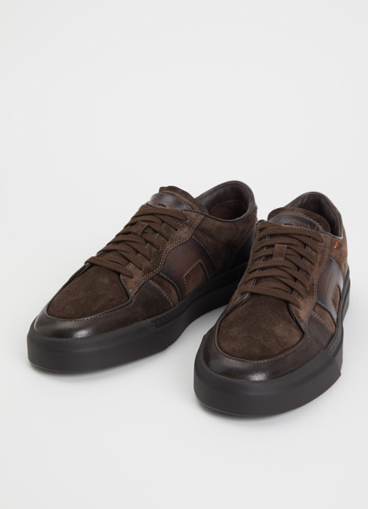 Santoni DBS Sport sneaker van suède met leren details - detail donkerbruin