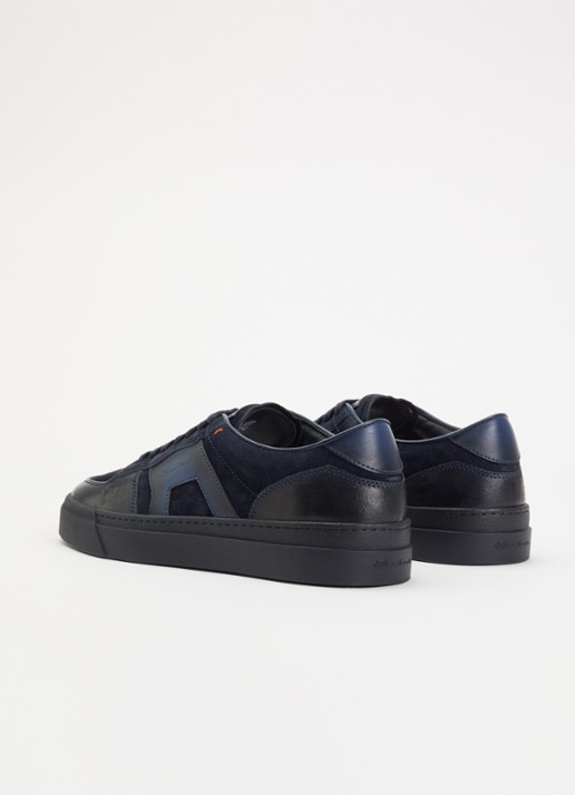 Santoni DBS Sport sneaker van suède met leren details - achterkant 5 donkerblauw