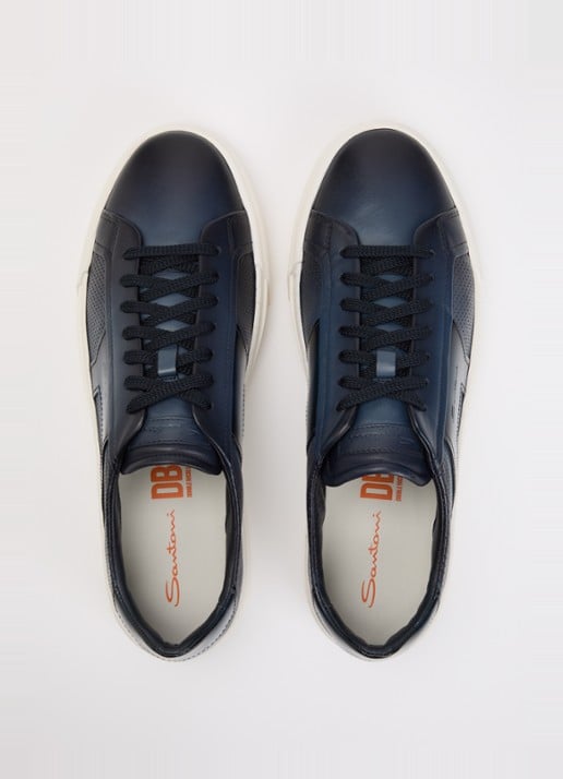 Santoni DBS32 sneaker van leer - detail 4 donkerblauw