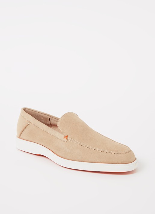 Santoni Detroit loafer van suède  - voorkant 5 beige