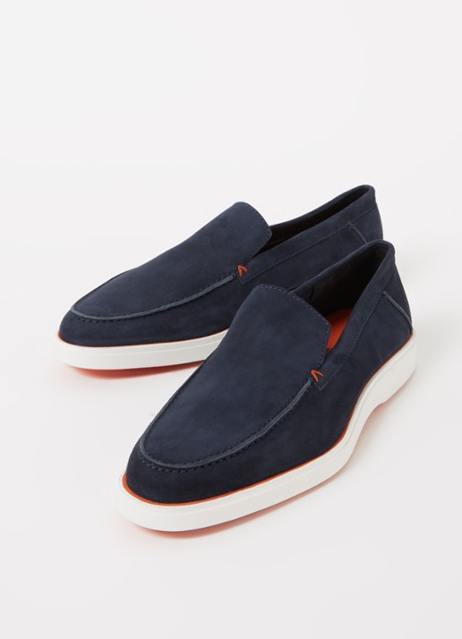 Santoni Detroit loafer van suède  - detail donkerblauw