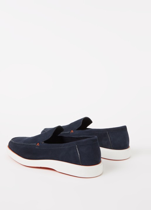 Santoni Detroit loafer van suède  - detail 2 donkerblauw