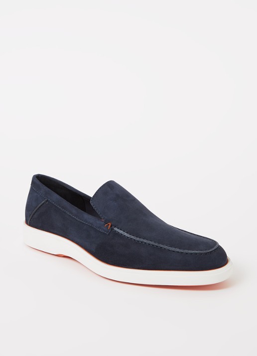 Santoni Detroit loafer van suède  - voorkant 6 donkerblauw