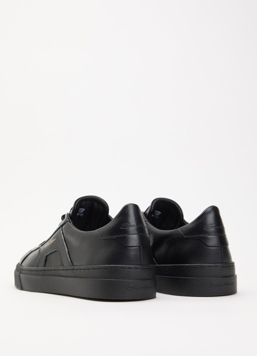 Santoni Double Buckle sneaker van leer met logo - achterkant 2 zwart
