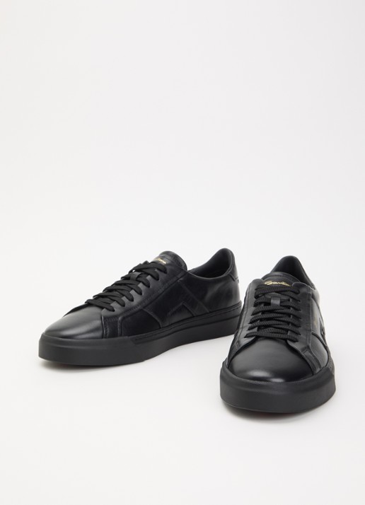 Santoni Double Buckle sneaker van leer met logo - detail 3 zwart
