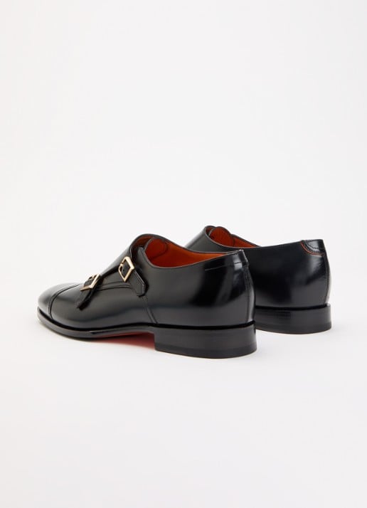 Santoni Gespschoen van leer - achterkant 2 zwart