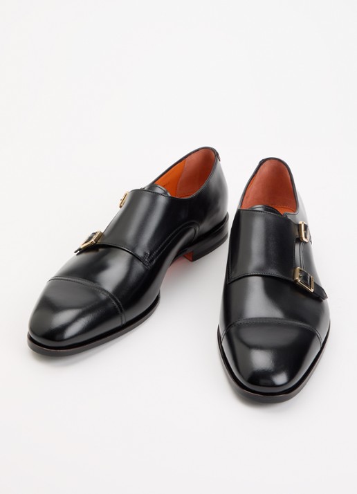 Santoni Gespschoen van leer - detail 3 zwart