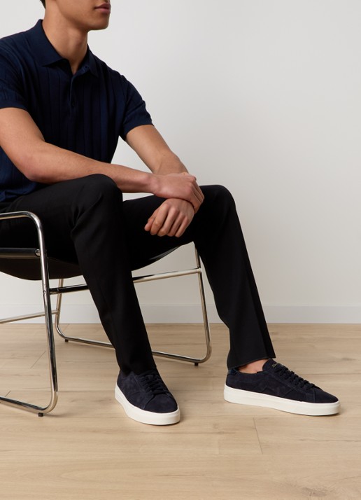 Santoni Gloria sneaker van suède - voorkant 6 donkerblauw