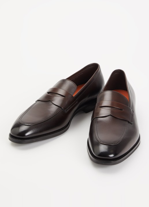 Santoni Gregor loafer van leer - detail 3 donkerbruin