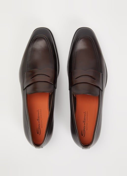 Santoni Gregor loafer van leer - detail 4 donkerbruin